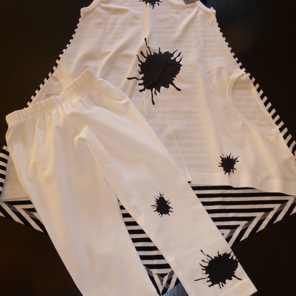 Kid Cuteture Girl Size 6 Sylvia 2-Piece Outfit Set Black White Stripe & Splash - Picture 3 of 9